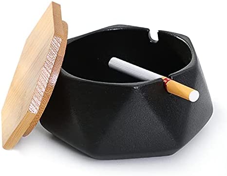 1 Pcs Ceramic Ashtray for Weed Cigarette Ash Tray with Lid for Office Home Decor Cigarettes Indoor Outdoor Windproof Great Outdoor Patio Design and Hexagon Shaped