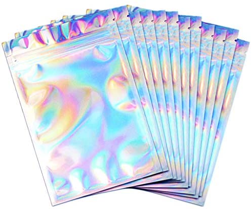 100 Pieces Resealable Smell Proof Bags, Flat Clear Food Storage Bags Pouch Plastic Packaging Bags, Rainbow Color (5x7inch)