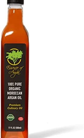 Essence of Argan Organic Edible Moroccan Argan Oil for Cooking, Vegan Eco-Certified USDA-Approved Natural Argan Oil, Great Culinary Oil for Keto Foodies, 17 Ounces