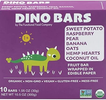 DINO BARS - Organic Fruit Bar for Kids 1+ | Fruit, Oats, Hemp Hearts, Coconut Oil and Edible Paper (Sweet Potato Raspberry)