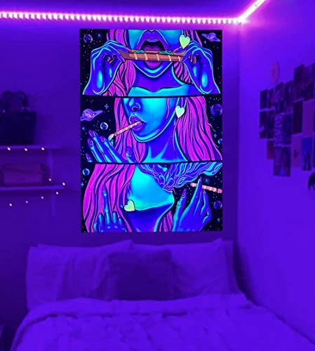Jhdstore Trippy Tapestry Weed Accessories Gifts Wall for Bedroom Aesthetic Room Decor Marijuana Stoner Anime Hippie Funny Asf Cool, Black, 40x60inch