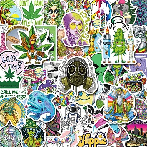 Weed Stickers 50 Pcs, Trippy Vinyl Stickers, Waterproof Stoner Sticker Pack Perfect for Water Bottle, Laptop, MacBook, Phone, Hydro Flask